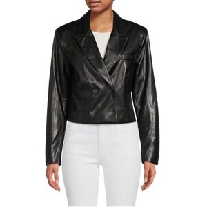 NWT AREA STARS Black Faux‎ Leather Cropped Jacket Blazer Women's Size L